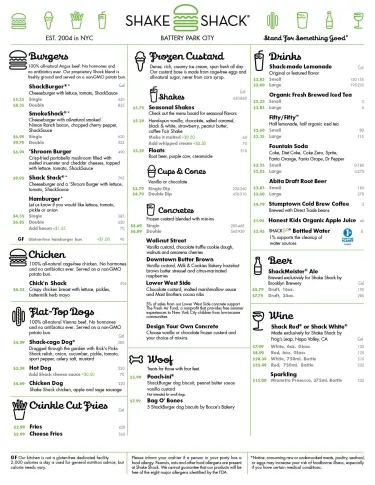 Menu Shake Shack de New York