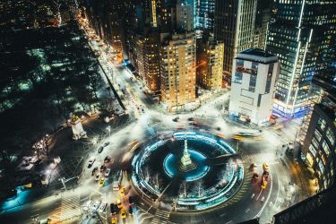 La place de Columbus Circle depuis le centre commercial The Shops 