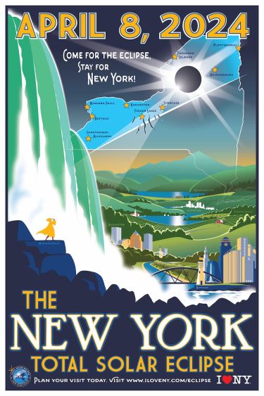Poster rétro pour l'éclipse d'avril 2024.