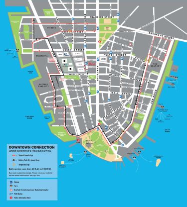 La carte du service de bus gratuit Downtown Connection